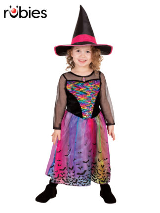 RAINBOW COLOUR MAGIC WITCH DELUXE COSTUME, CHILD