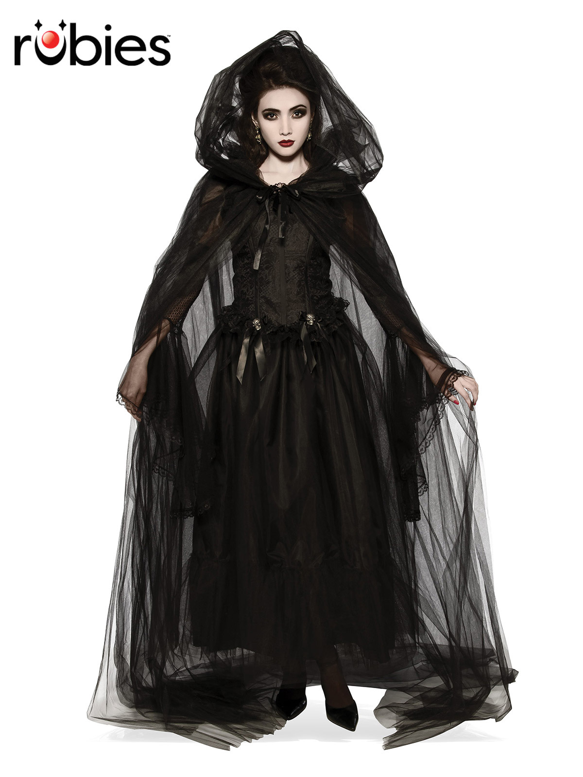 BLACK HOODED CAPE, ADULT
