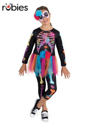 SKELETON GIRL NEON COSTUME, CHILD