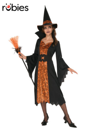 ORANGE & BLACK WITCH COSTUME, ADULT