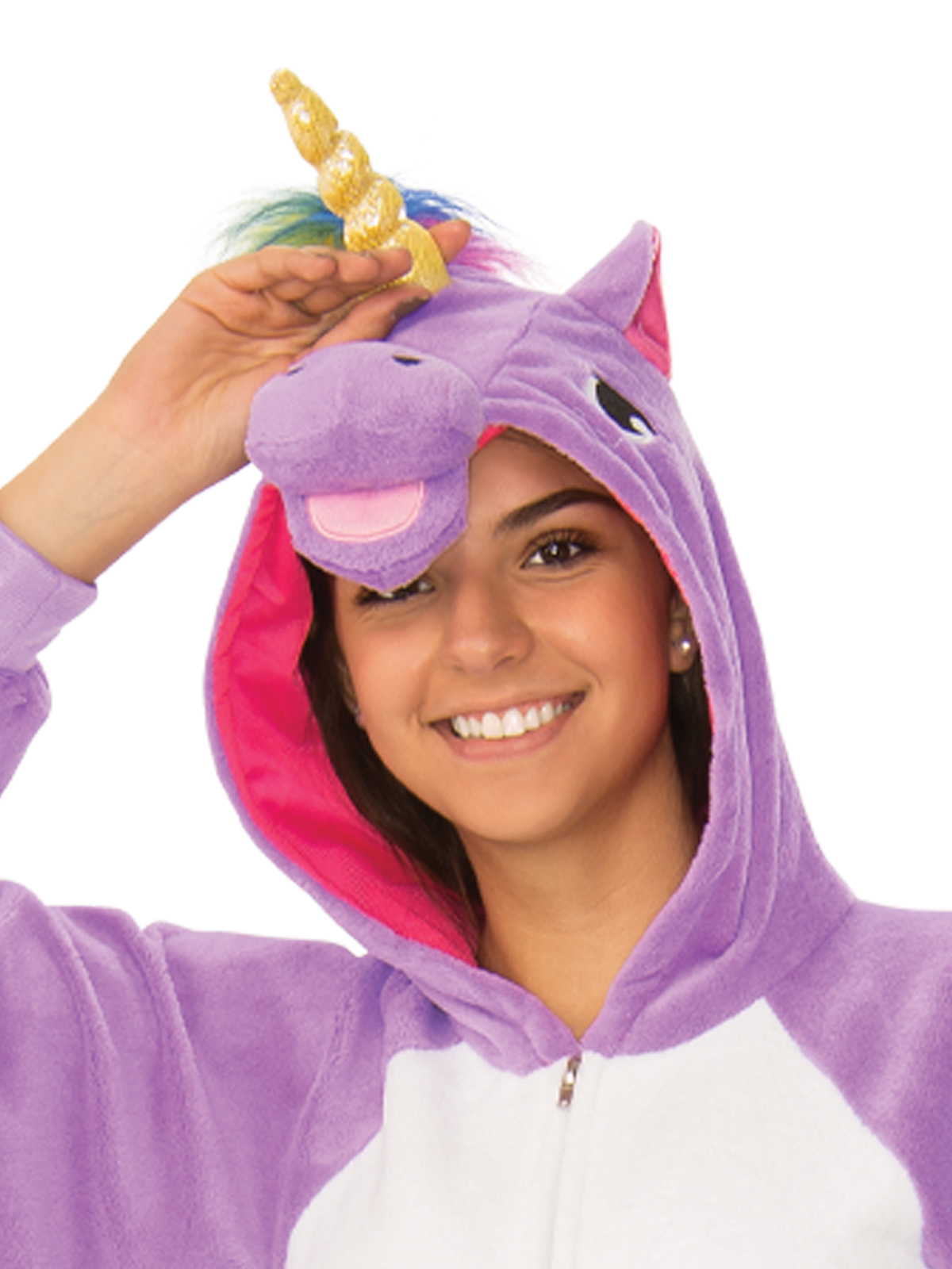 PURPLE UNICORN HOODED ONESIE COSTUME, ADULT - Image 2