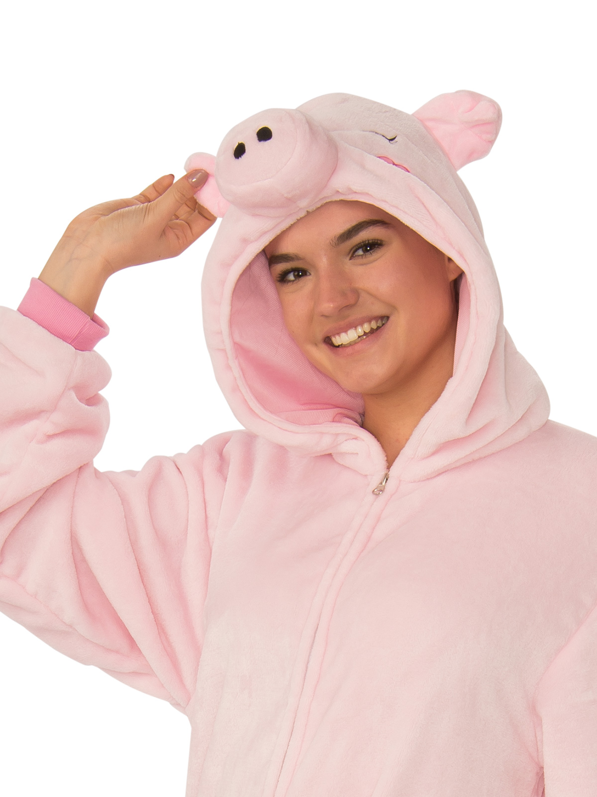PIG FURRY HOODED ONESIE COSTUME, ADULT - Image 3