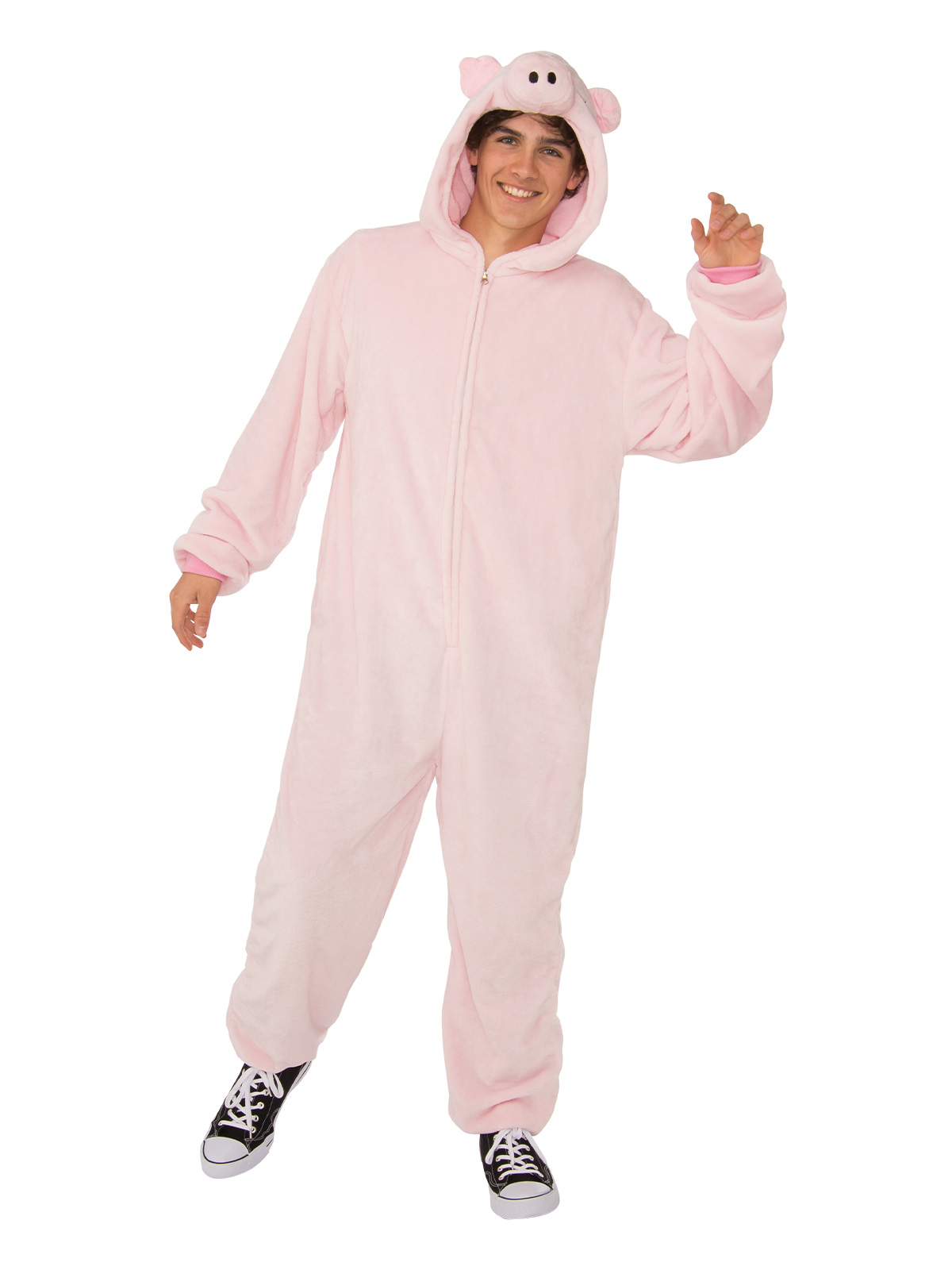 PIG FURRY HOODED ONESIE COSTUME, ADULT - Image 2